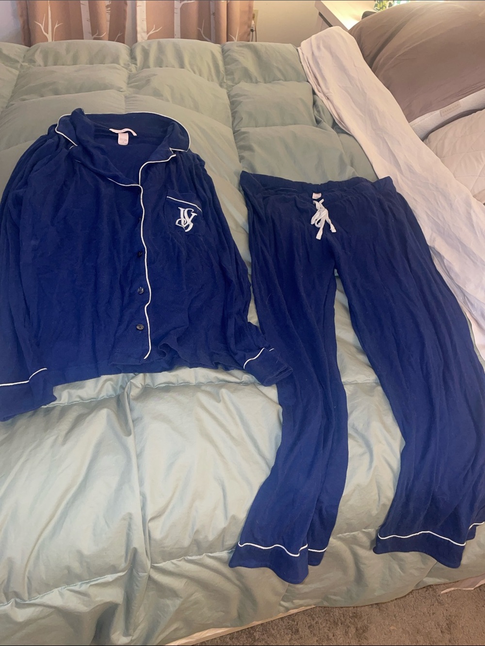 Victoria’s Secret Navy Blue Pajama Set with Contrast Piping